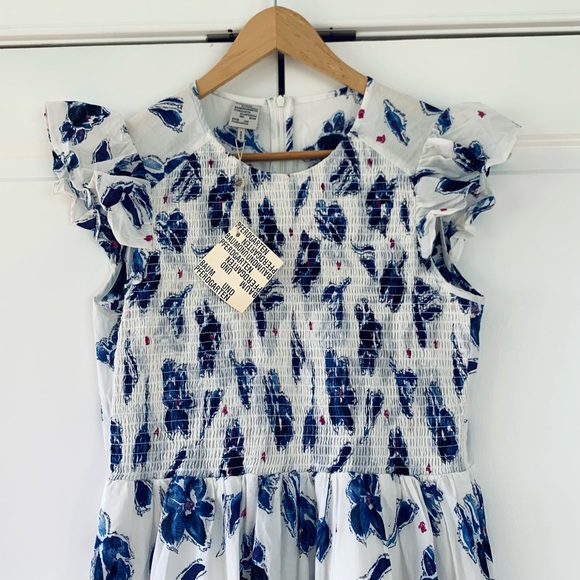 Baum Und Pferdgarten Dress Admore Smocked Blue Floral Midi Sundress Size 38 US 8 - Picture 4 of 8